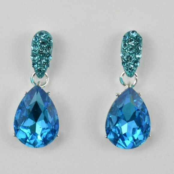 5/$25 Aqua Blue Crystal Teardrop Earrings - Picture 4 of 9